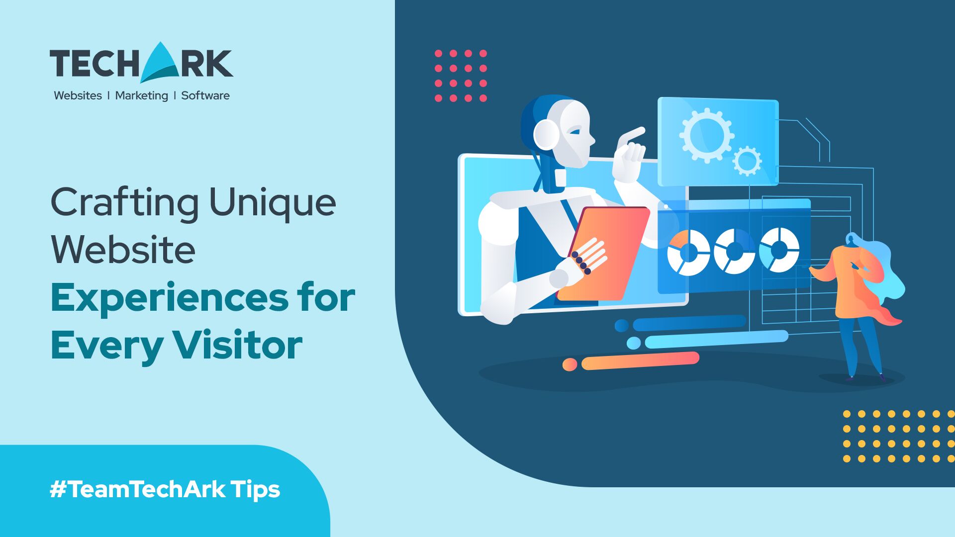 Illustration of AI creating personalized website experiences for diverse users with dynamic elements and analytics.