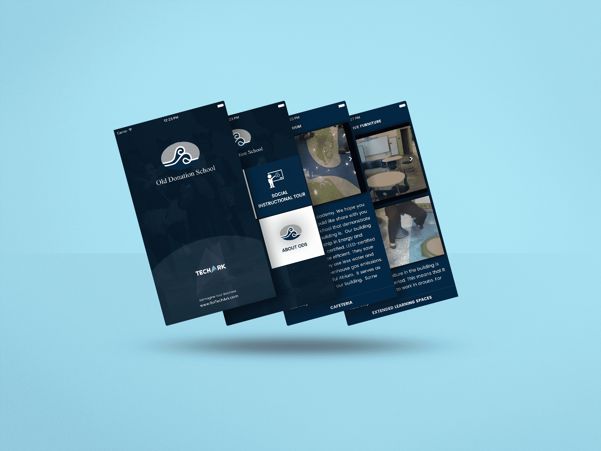 ODS Mockup. Old Donation School app screenshots