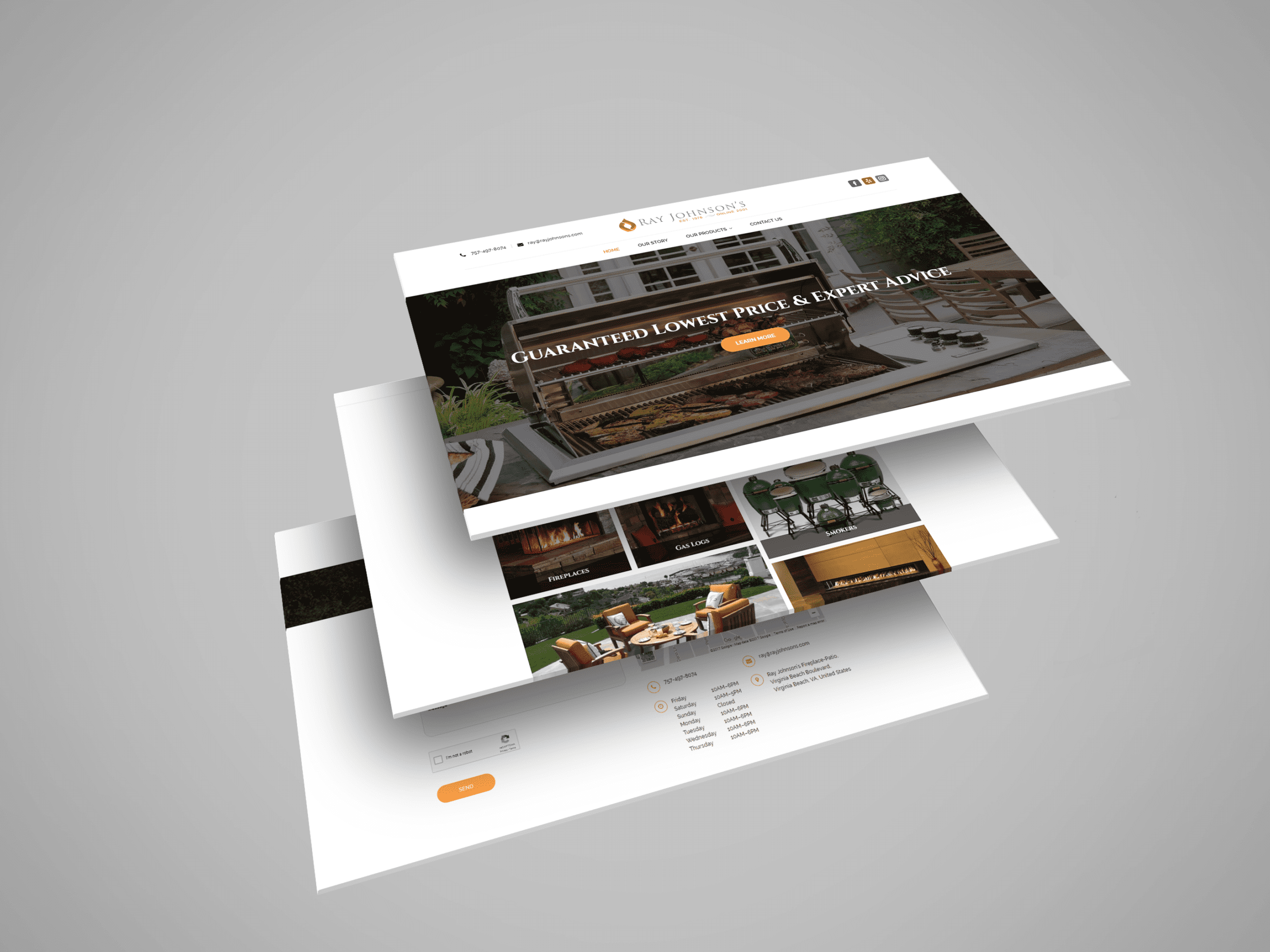 Ray Johnsons Mockup. Ray Johnson's Fireplace & Patio website screenshots
