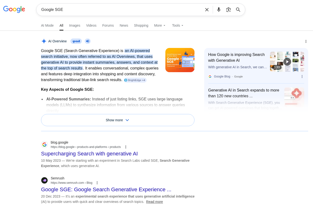 Google AI Overview Result Page