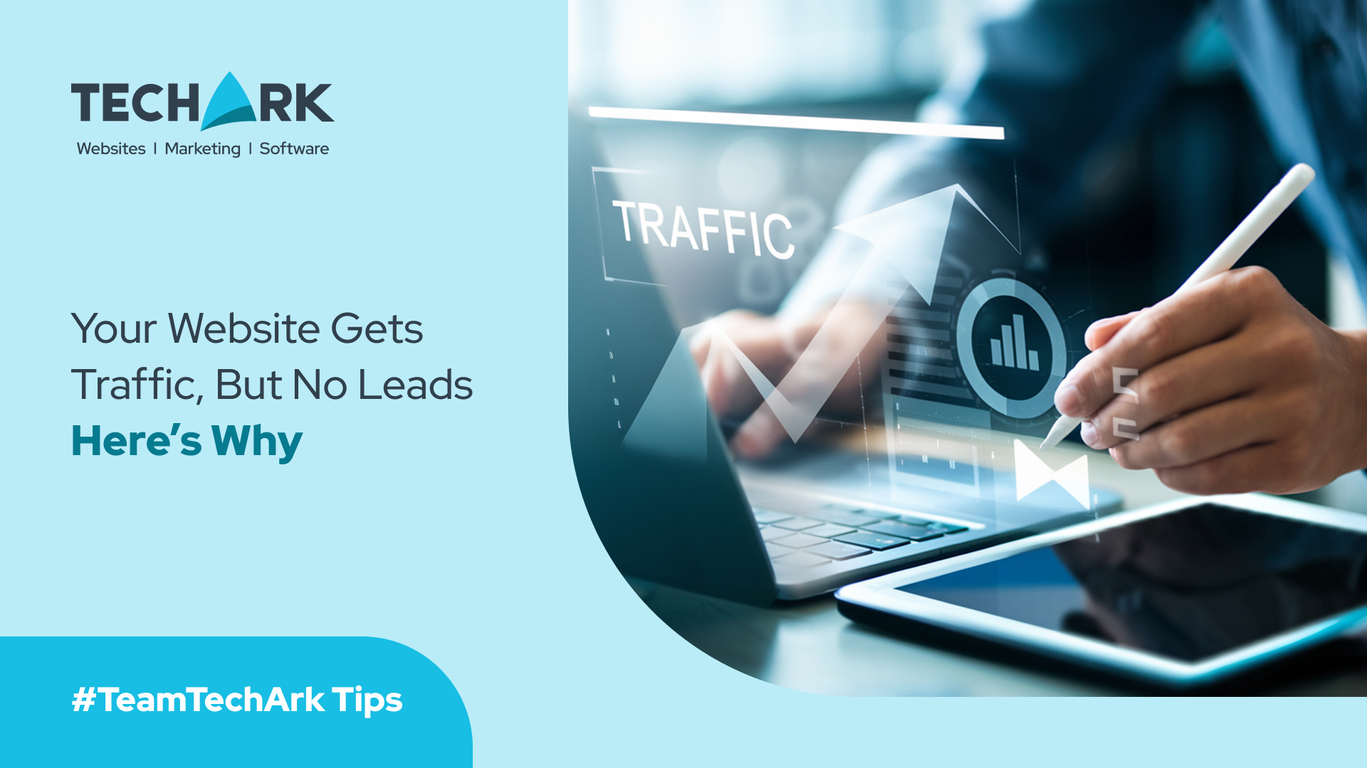 A close-up of a person using a stylus on a tablet with digital graphs and traffic data displayed, accompanied by the text 